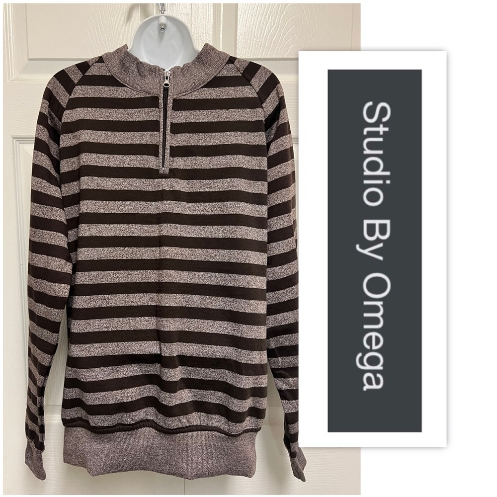 Studio by Omega Brown Striped ZIP Top